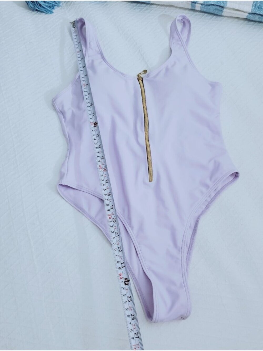 Cool Lilac Padded Cheeky High Cut Swimsuit with Zip Front - Picture 11 of 15